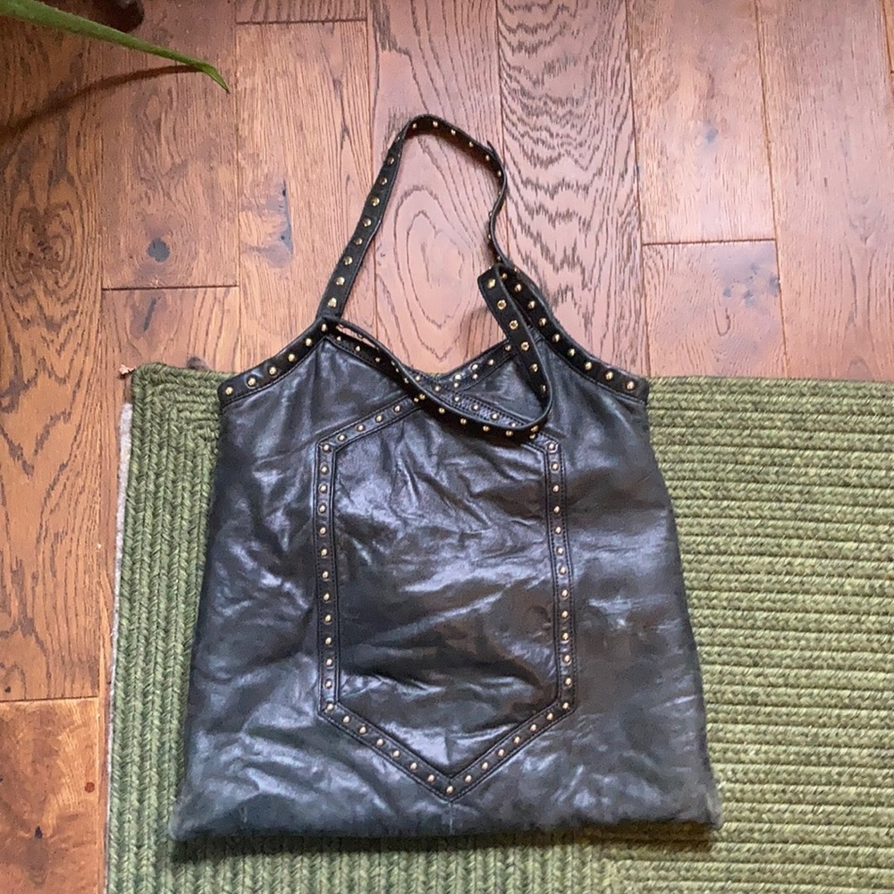 Badgley Mischka studded tote black leather